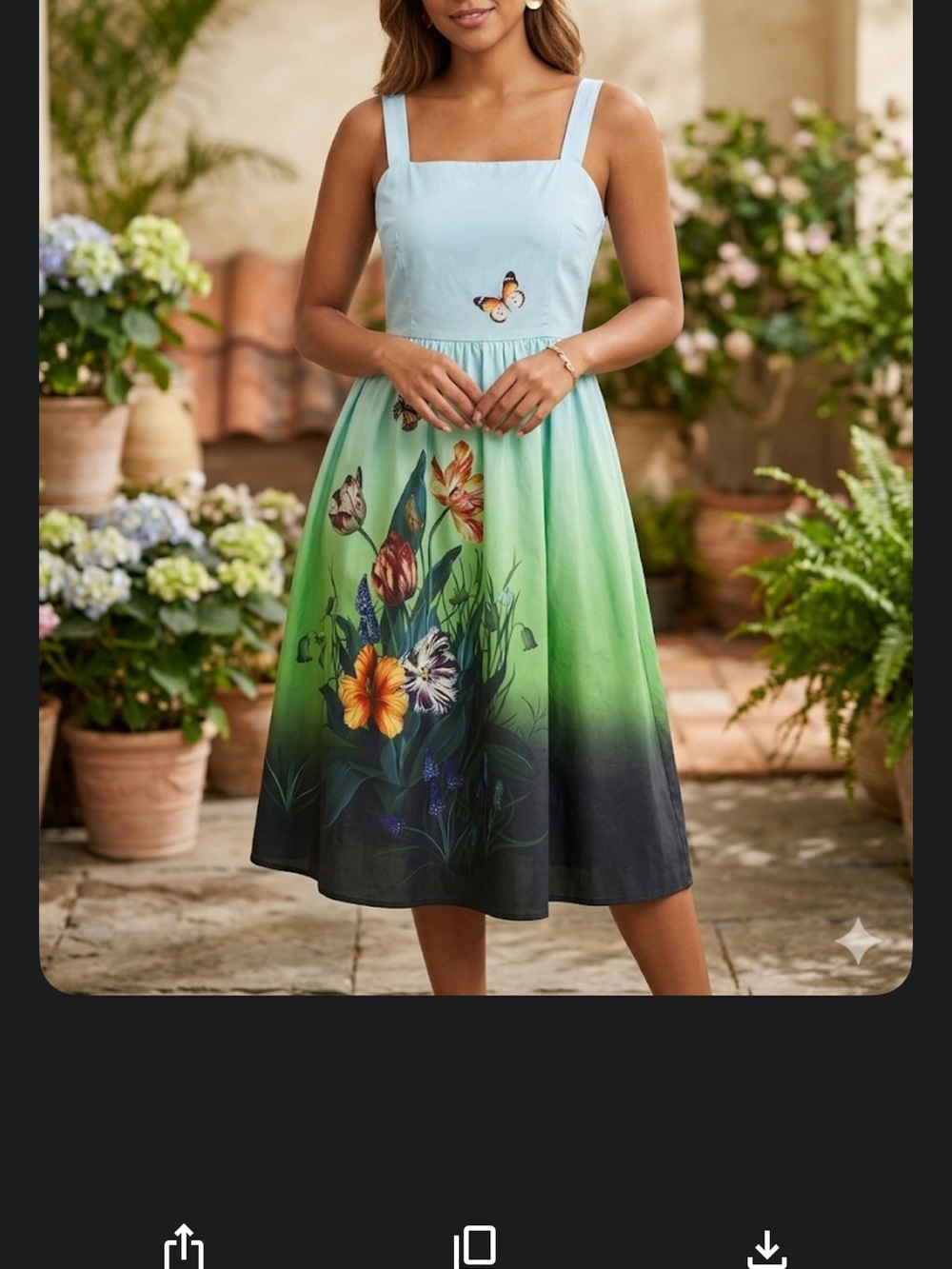Summer size S Floral Ombre Midi Dress in Light Blue and Green